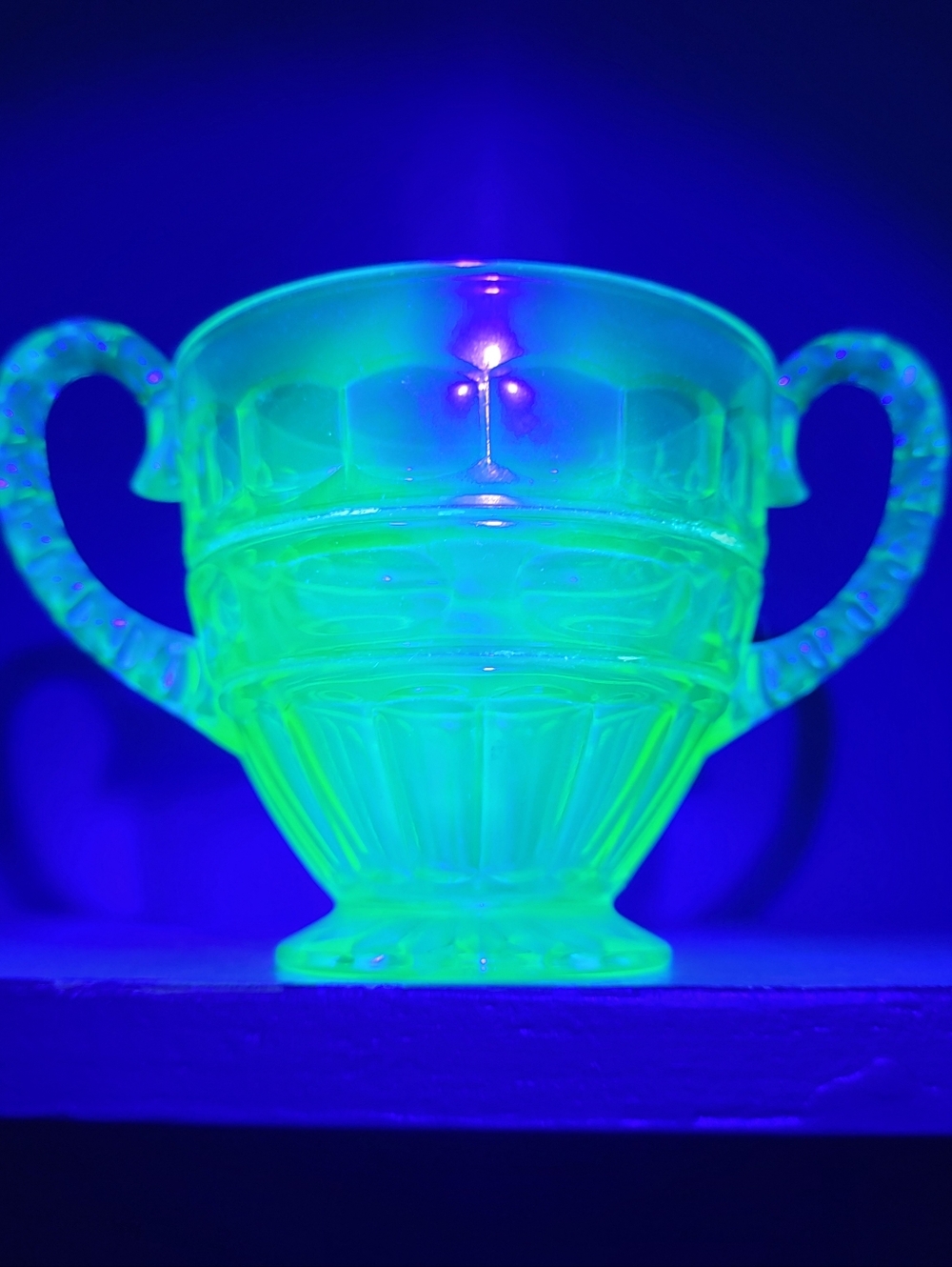 AS IS Uranium Glass Double-Handled Vase with Crack in Glass